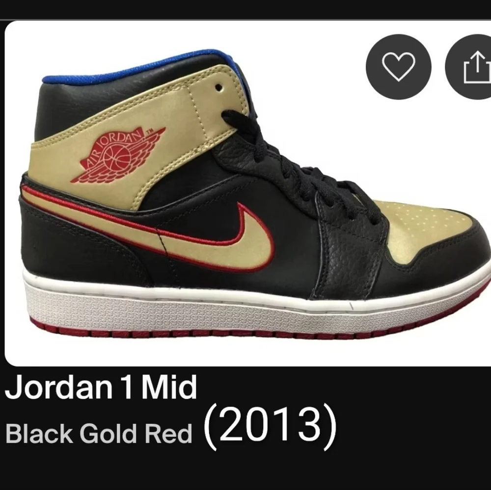 Jordan 1 Mid Rare "Black Gold Red" (2013) Mens 10 Womens 11.5 EUC - Picture 1 of 10